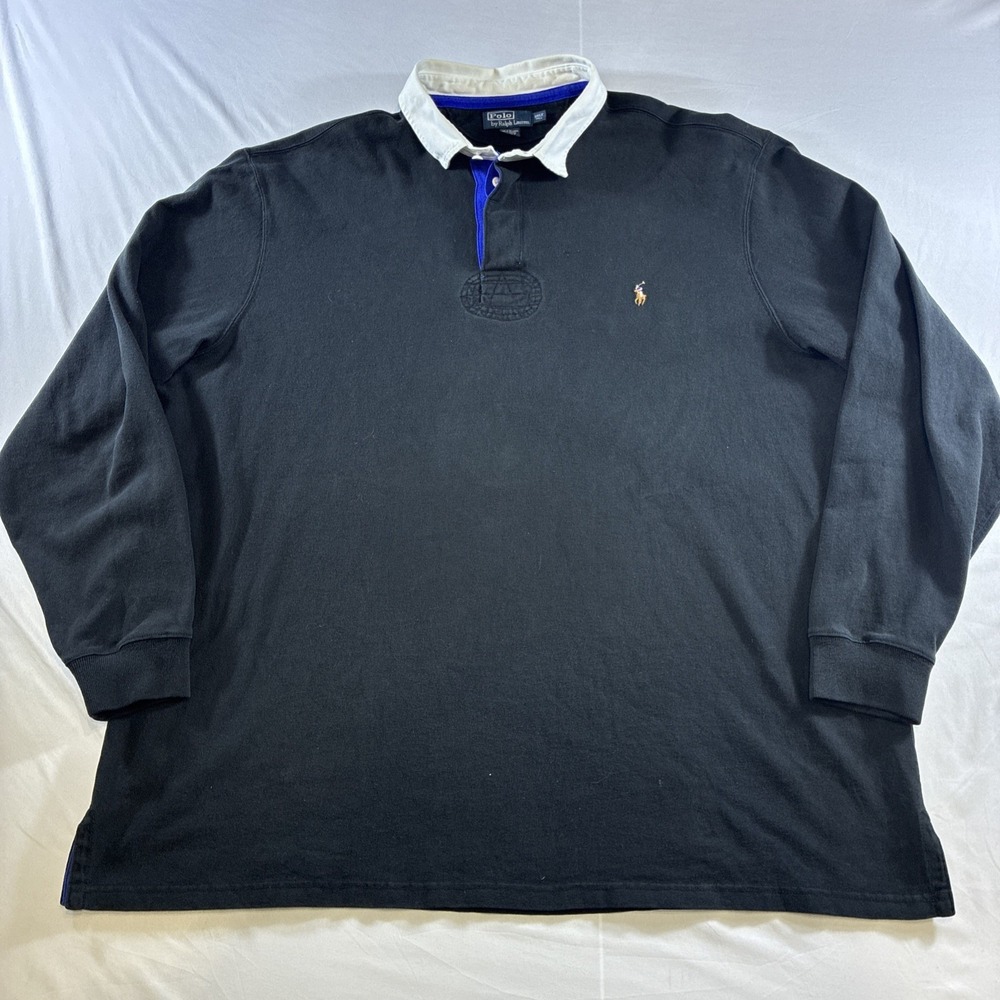 Polo Ralph Lauren Rugby Collared Solid Black Polo Men's 3XLT Pony